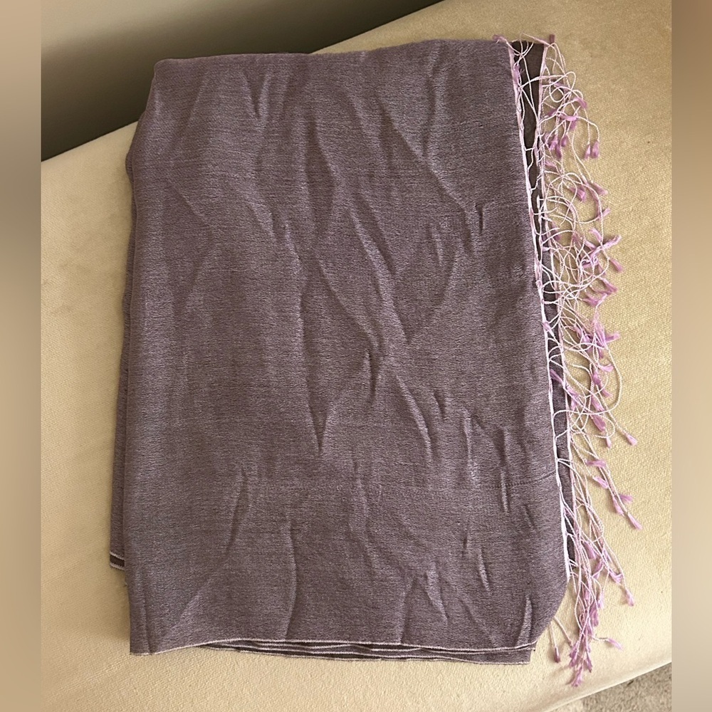 Purple Pashmina Scarf with Fringe